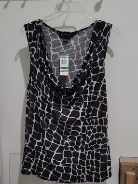 INC International Concepts Black & White Giraffe Print Draped Cowl Neck Tank